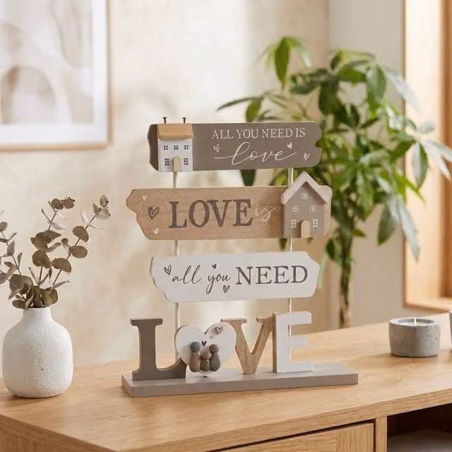 Garden Greatness Lesser & Pavey Love Is All You Need Multicolour Rustic Wood Tabletop Standing Decor Plaque – 2