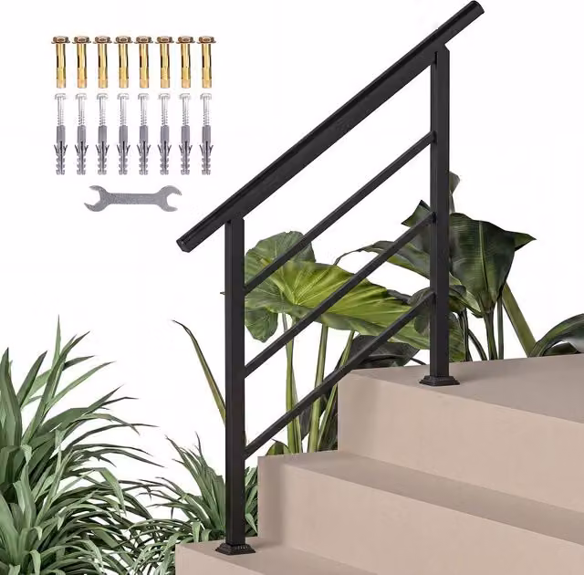 OUTSUNNY Black Outdoor Stair Handrail for 1 to 3 Steps – 1