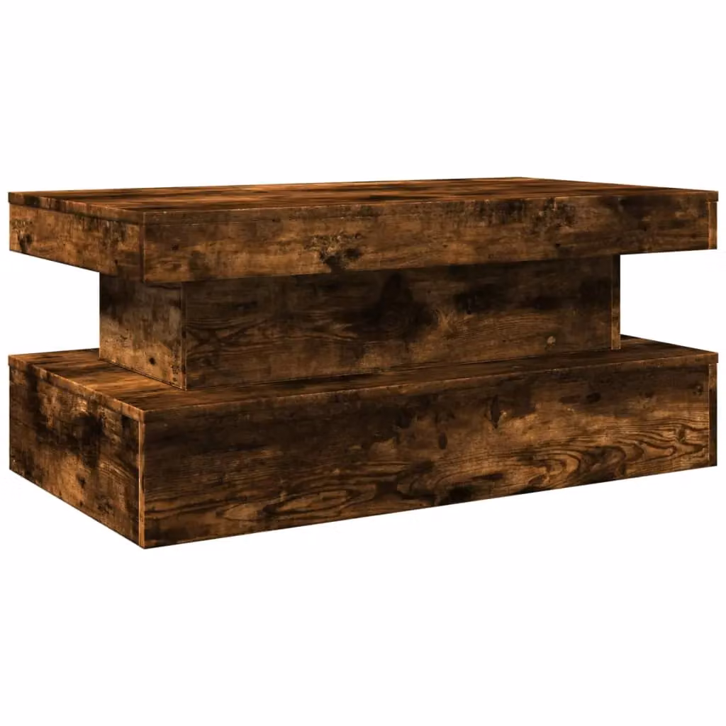 Berkfield Home Modern Rectangular Coffee Table with LED Lights in Smoked Oak Brown, W: 90 cm, D: 50 cm, H: 40 cm – 2