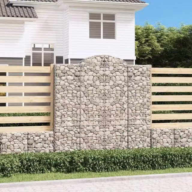 Berkfield Home Arched Gabion Basket in Silver Galvanised Steel, W: 200 cm, D: 30 cm, H: 200-220 cm