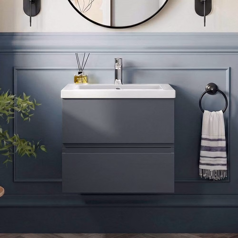 Balterley Mavesyn 2 Drawer Wall Hung Vanity Basin Unit, Anthracite Grey, Width: 60 cm – 2
