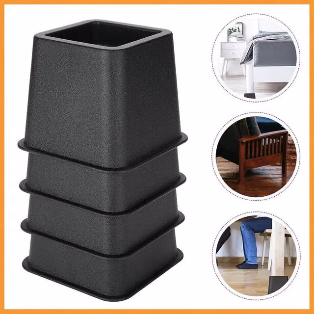 FLAVORA Heavy Duty Bed Chair Risers Feet Leg Lift in Black, 4 Pack