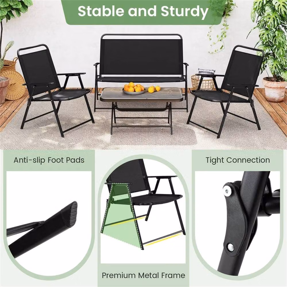 NESTLUNE Modern Outdoor Conversation Furniture Set in Black with Upholstered Cushions and Metal Frame, W/D/H: 100 x 100 x 100 cm – 3