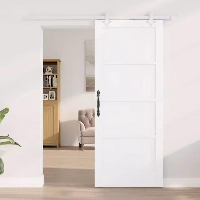 Berkfield Home White Lacquered Solid Wood Pine Sliding Door with Hardware Set W: 83 cm, H: 202 cm