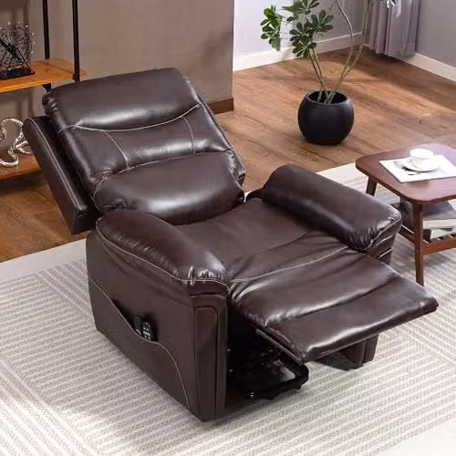 HOMCOM Power Lift Recliner Chair with Massage and Heat in Brown Synthetic Leather – 7
