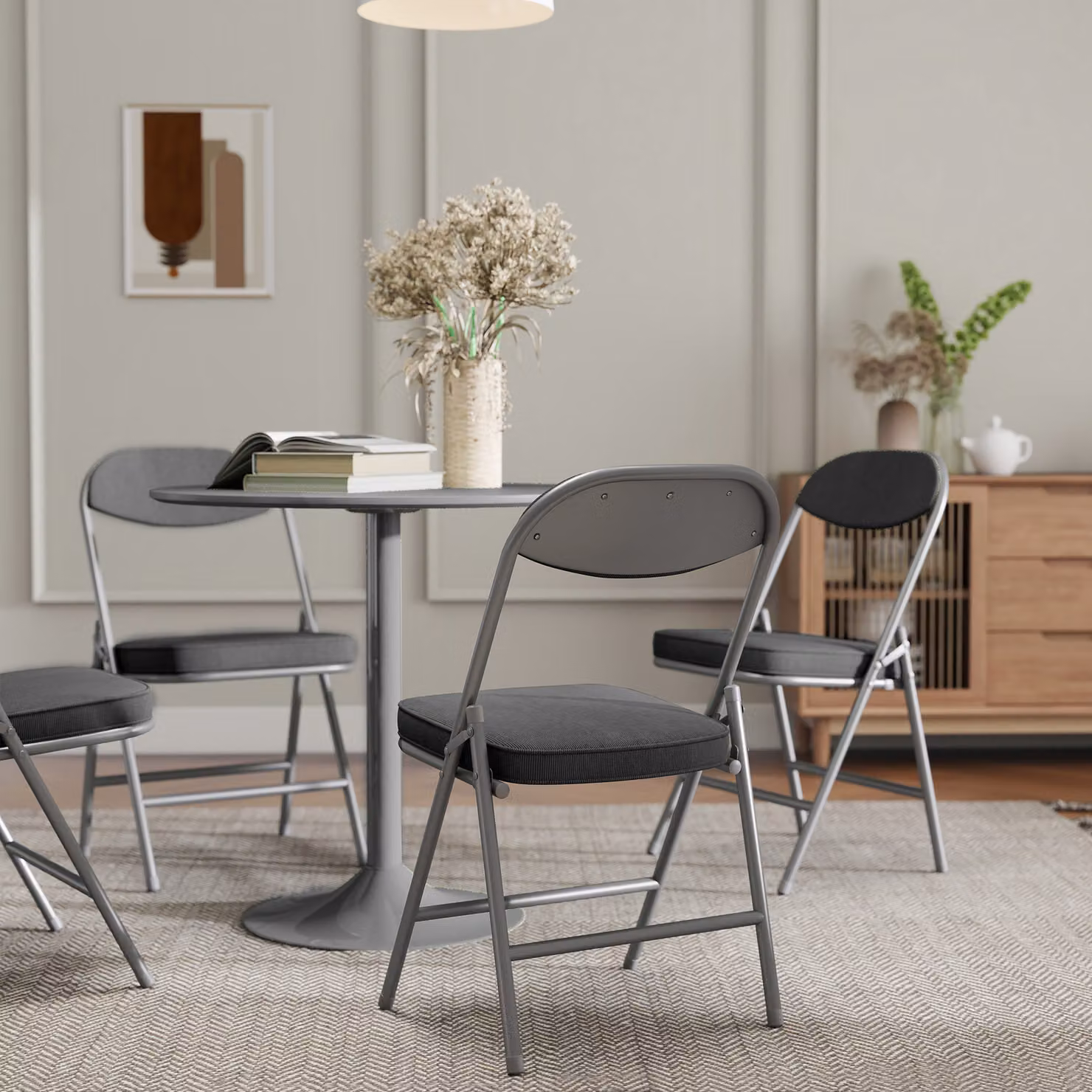 HOMCOM Set of Four Folding Corduroy Seat Chairs in Dark Grey – 7
