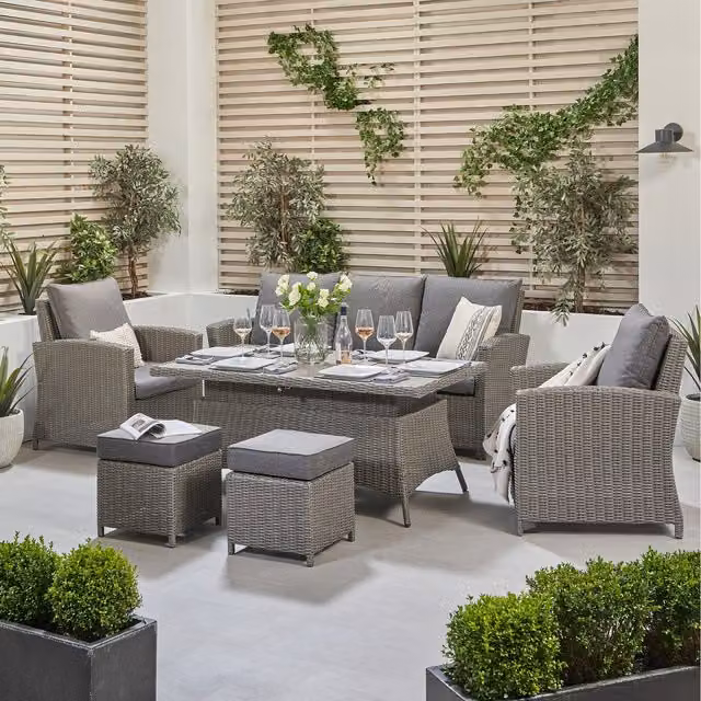 Pacific Lifestyle 7 Seater Rattan Outdoor Garden Lounge Set with Upholstered Cushions in Grey