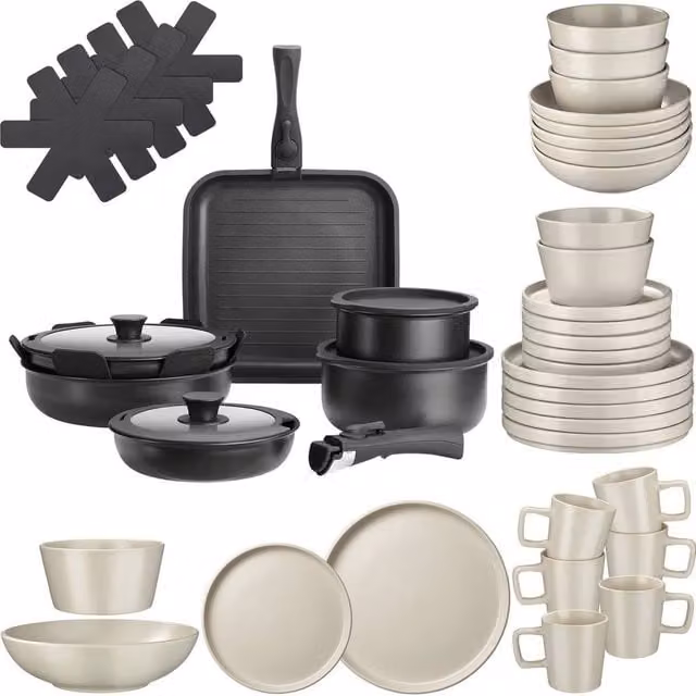 tectake Una/Parma Kitchen Starter Set with Non-Stick Frying Pan and Lid in Multicolour