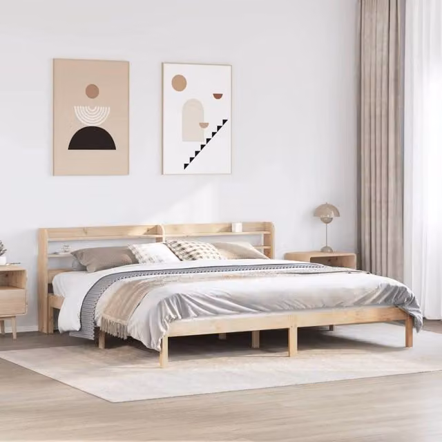 Berkfield Home Super King Bed Frame in Brown Solid Pine Wood with Side Compartments, W/D/H: 180 x 200 cm – 1