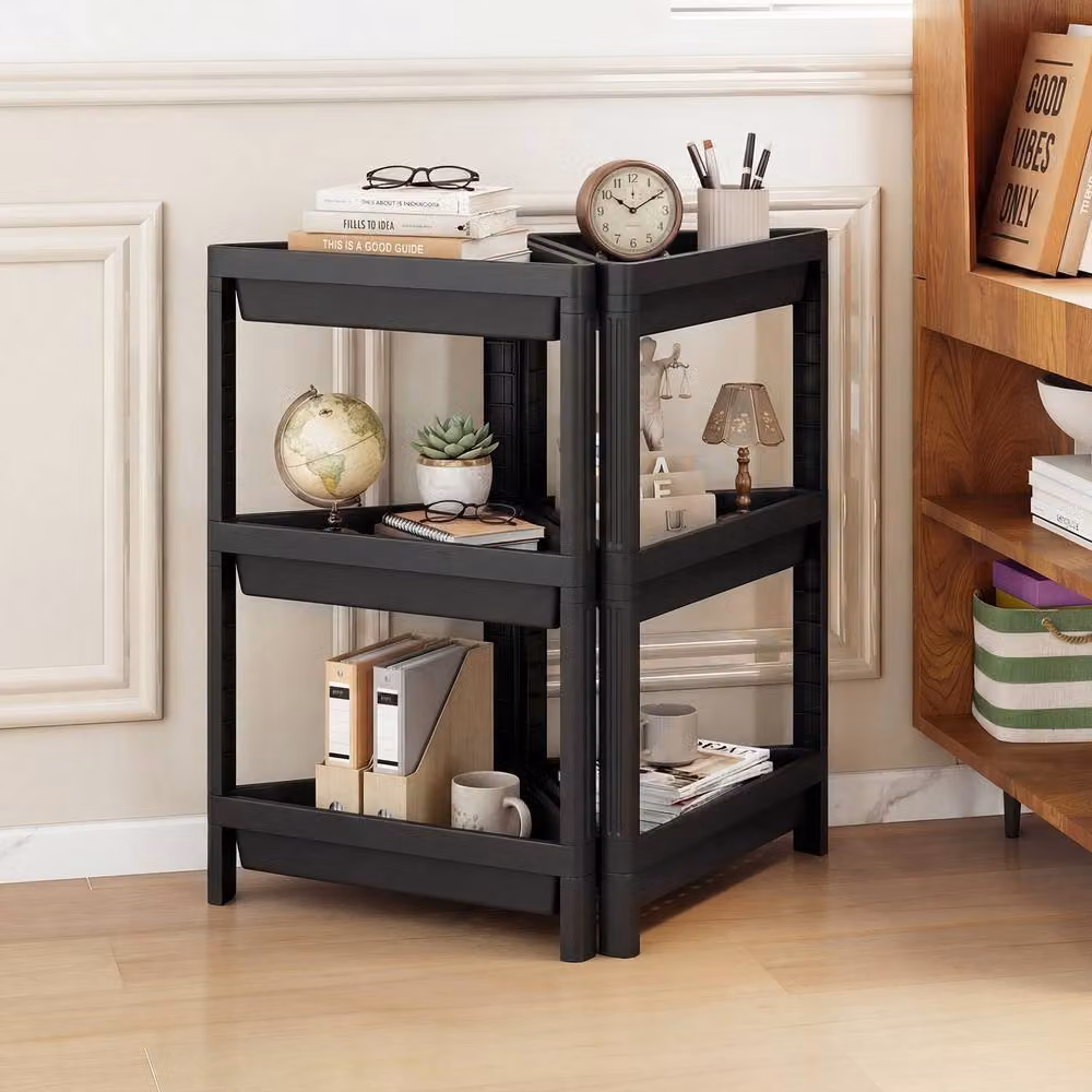 Costway 2-Piece Black 3-Tier Detachable Corner Shower Caddy Freestanding Bathroom Standing Shelves – 8
