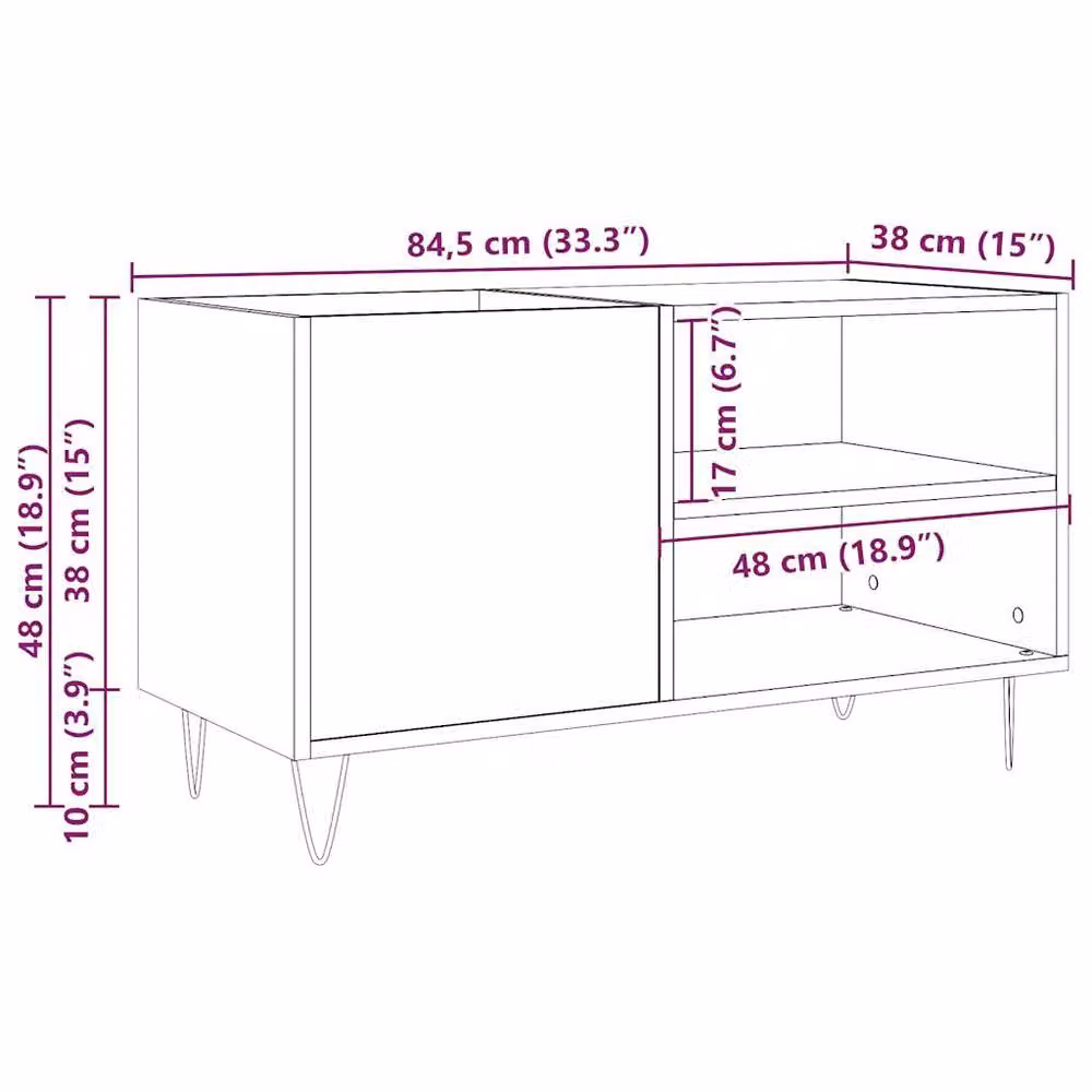 Berkfield Home Record Cabinet in Brown Old Wood, W/D/H: 84.5 x 38 x 48 cm – 5