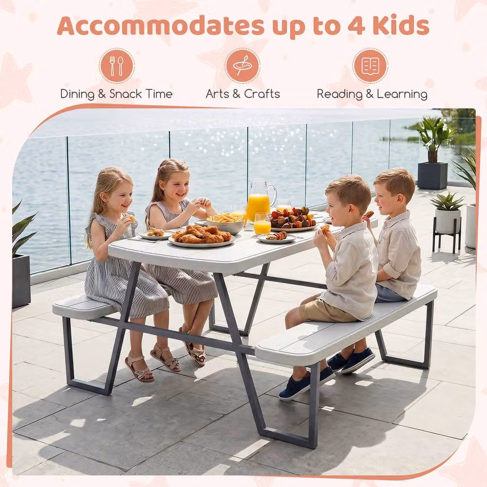 CASART Kids Picnic Table with Benches and Chairs in White – 2