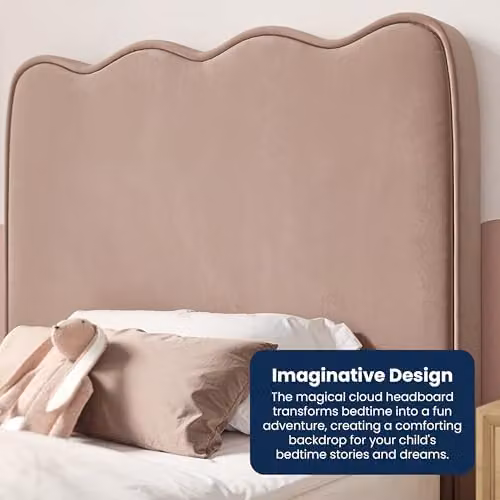 Flair Furnishings Ellis Single Velvet Bed Frame with Cloud Headboard, Pink, W/D/H: 90 x 190 x 110 cm – 3