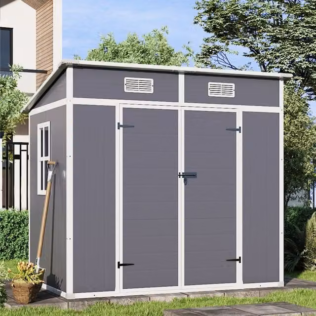 Breeins Grey Plastic Pent Garden Shed with Window and Lock