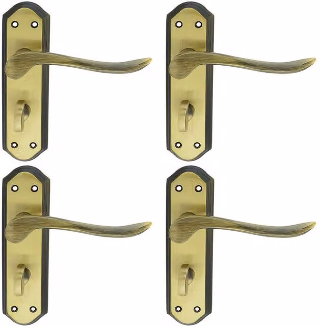 Loops 4x Pair Curved Lever Bathroom Taps with Sculpted Backplate in Florentine Bronze, W: 18 cm, H: 4.8 cm