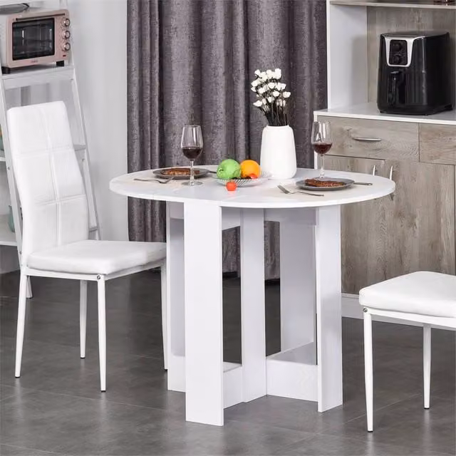 EONLION White Folding Drop Leaf Round Dining Table – 1
