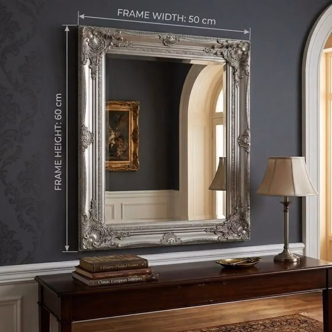 HOME LUXE INTERIOR Vintage Silver Ornate Antique Style Rectangular Wall Mirror W: 50 cm, H: 60 cm – 4