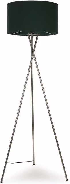 ValueLights Camden Polished Chrome Tripod Floor Lamp with Forest Green Fabric Drum Shade