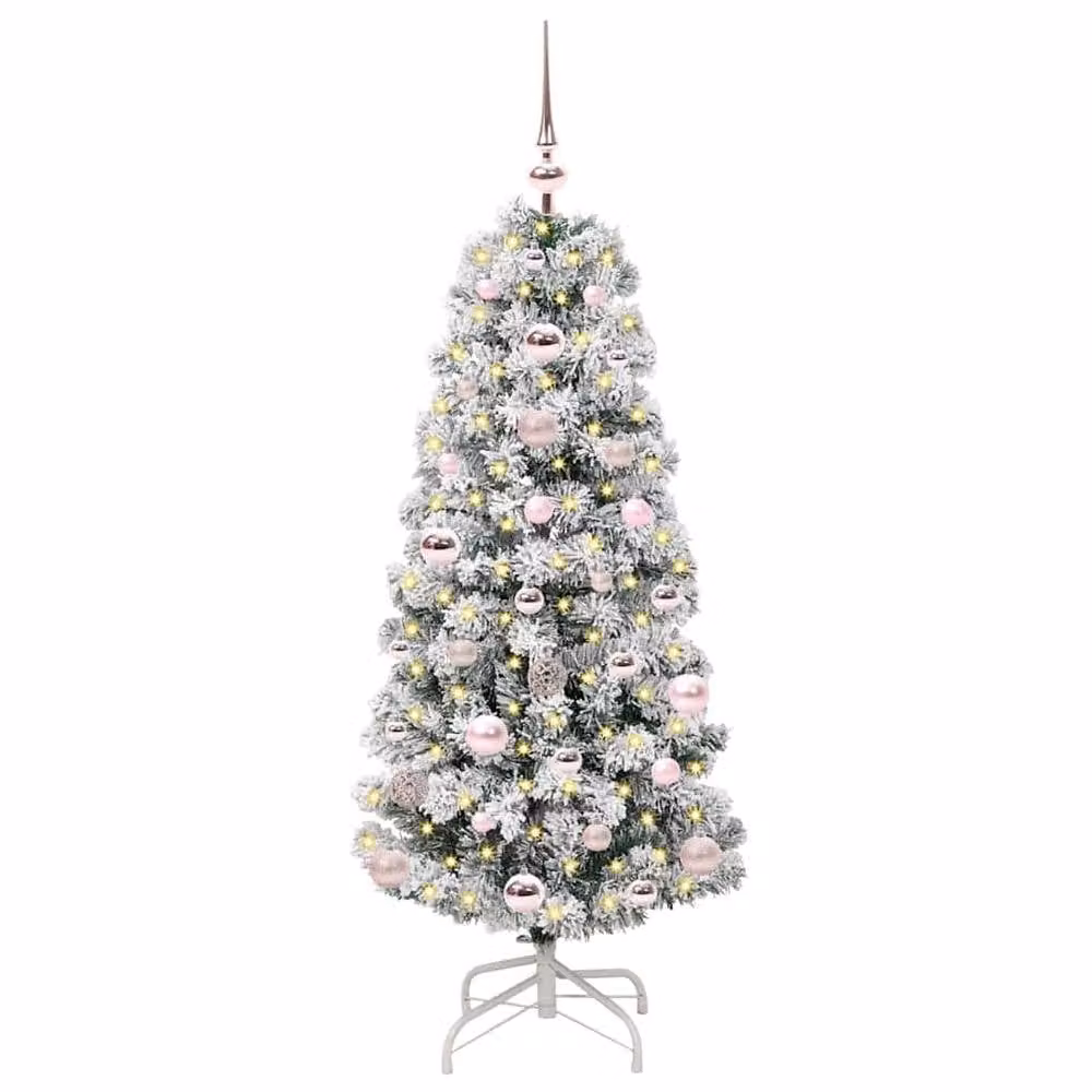 Berkfield Home Artificial Hinged Christmas Tree in Green and White, Height: 120 cm – 3