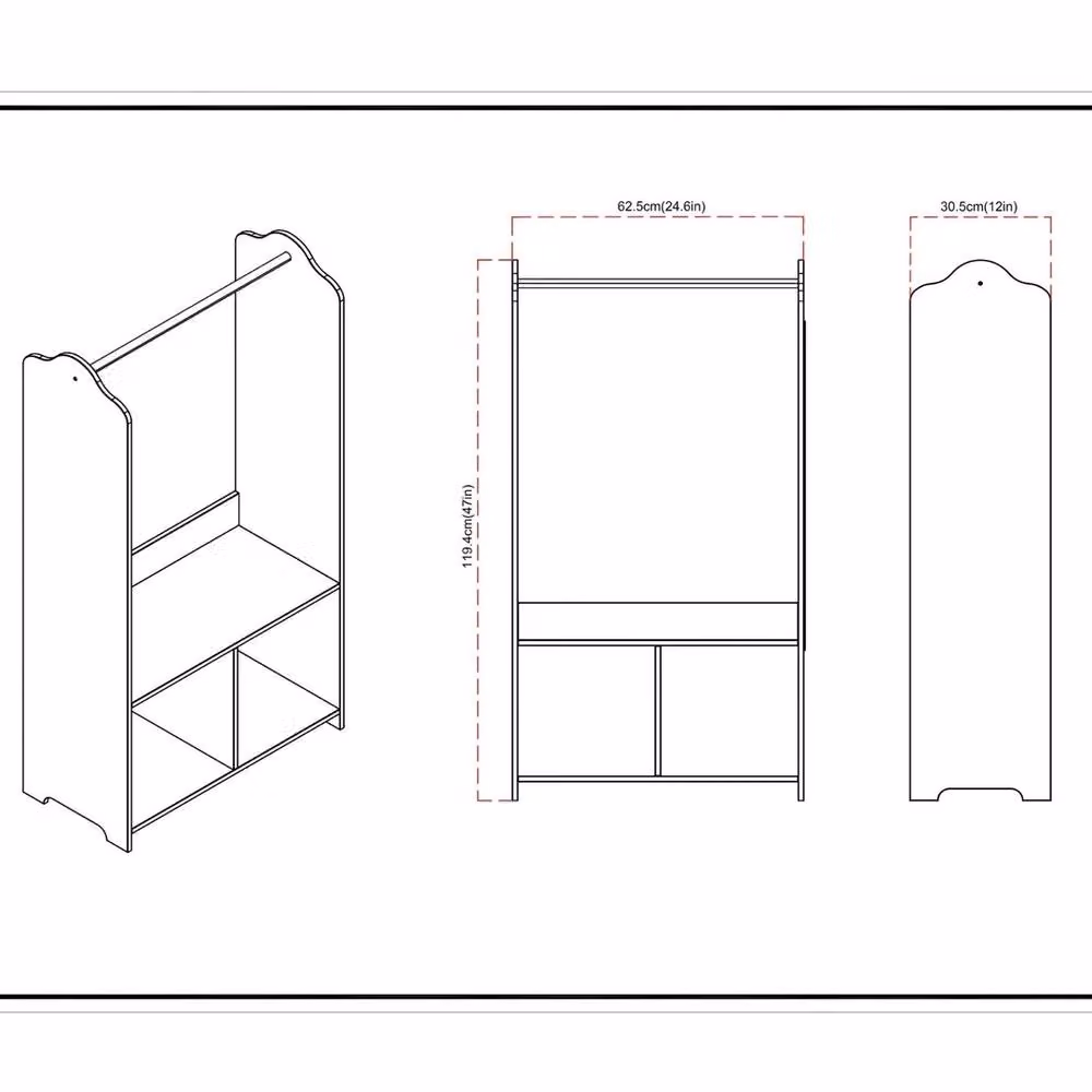 ERGOVEXA Wooden Hanging Clothes Rail with Storage Shelves and Mirror in White – 2