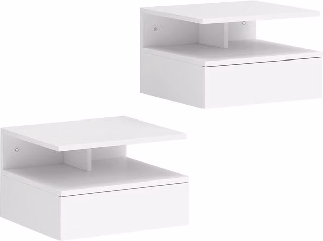 HOMCOM Set of Two White Floating Bedside Tables