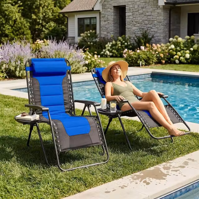 Harbour Housewares 2 Piece Padded Zero Gravity Chair Set in Blue – 1