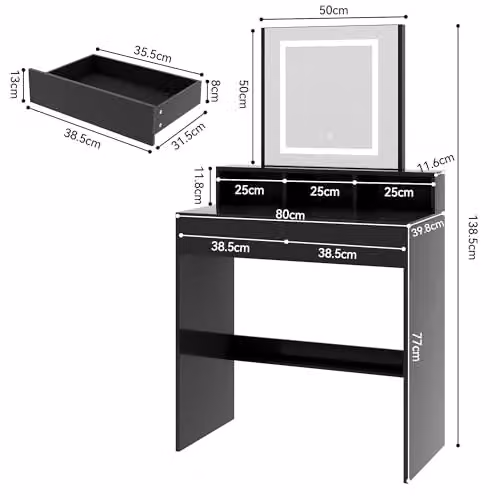 MCC Direct Tulsa Dressing Table with LED Mirror and Drawers in Black – 2