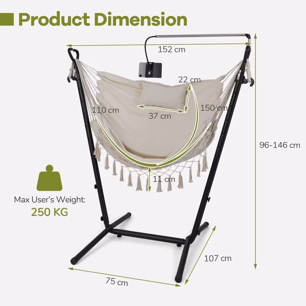 Gymax Bohemian Style Hanging Hammock Swing Chair with Stand and Pillow in Beige – 2