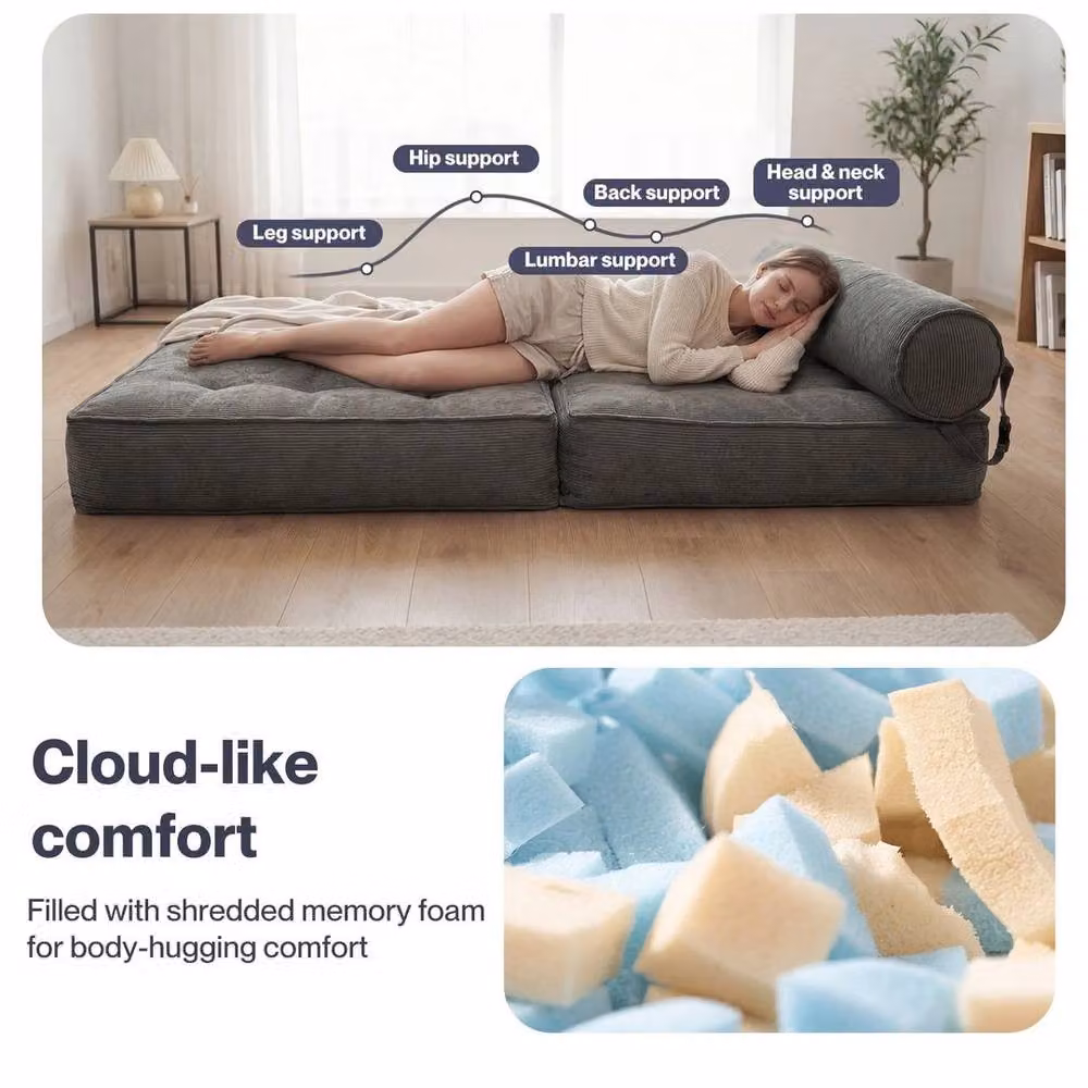 FORGEVIO Convertible Boneless Floor Sofa Bed Mattress in Grey, W/D/H: 90 x 190 cm – 5