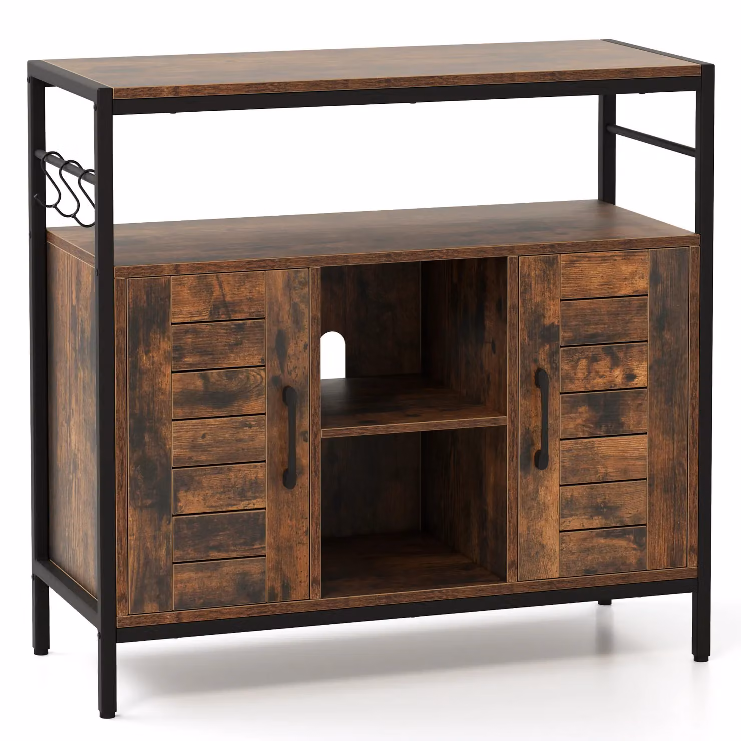 Costway Industrial Buffet Cabinet and Coffee Bar in Brown with 2 Doors and Adjustable Shelves – 9