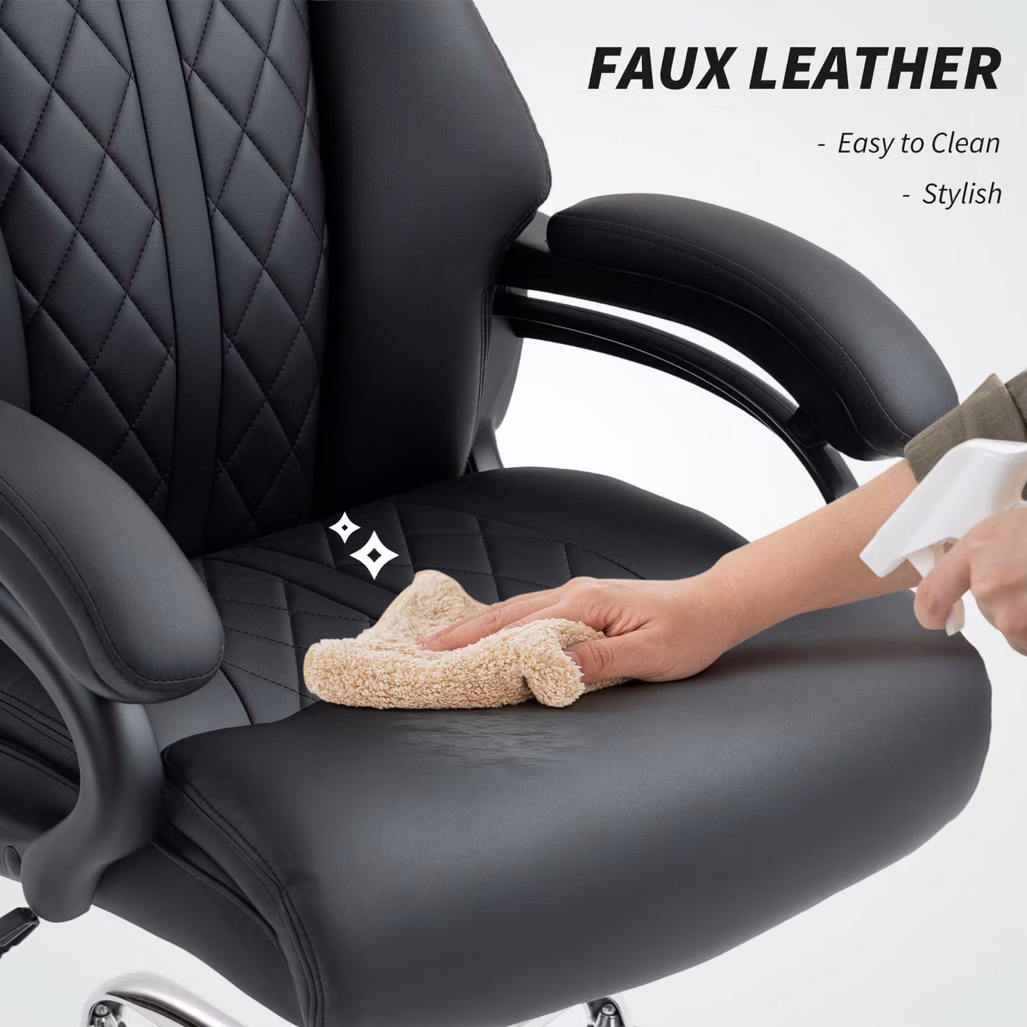 HOMCOM Black Synthetic Leather Executive Office Chair with Headrest and Height Adjustment – 7