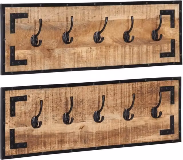 Berkfield Home Set of 2 Mango Wood Coat Racks in Brown, W/D/H: 80 x 8 x 25 cm – 1