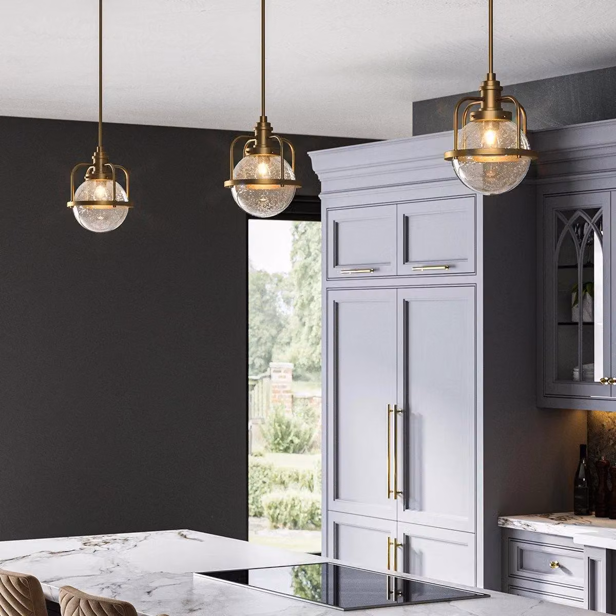 Kichler Triocent Globe Pendant Ceiling Light in Natural Brass and Yellow Glass, IP44 Rated – 4