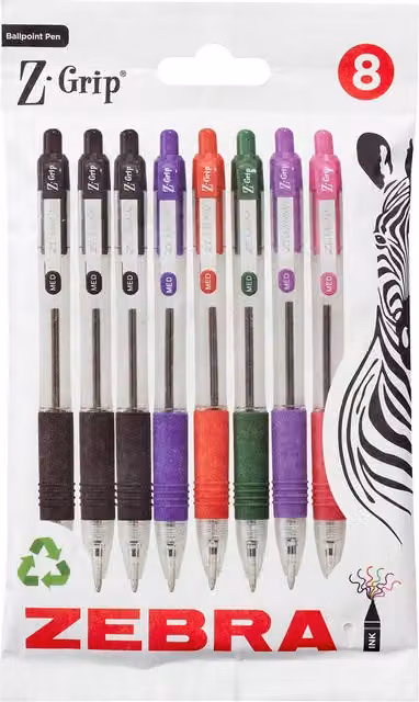 Zebra Pack of 8 Multicolour Z-Grip Gel Ink Pens