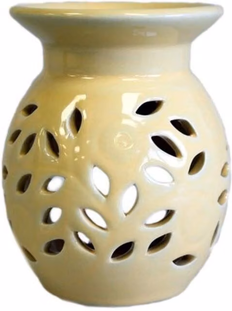 KDMK Floral Ceramic Tealight Oil Burner in Yellow