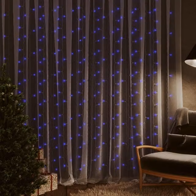 Berkfield Home Blue LED Curtain Fairy Lights with 300 LEDs, 3 x 3 m – 1