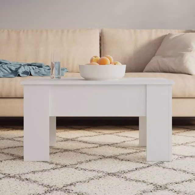 Berkfield Home Modern White Rectangular Coffee Table with Lift Mechanism, W/D/H: 79 x 49 x 41 cm