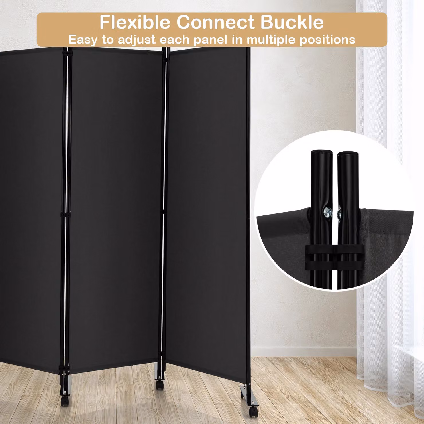Costway 4 Panel Rolling Room Divider in Dark Grey – 3