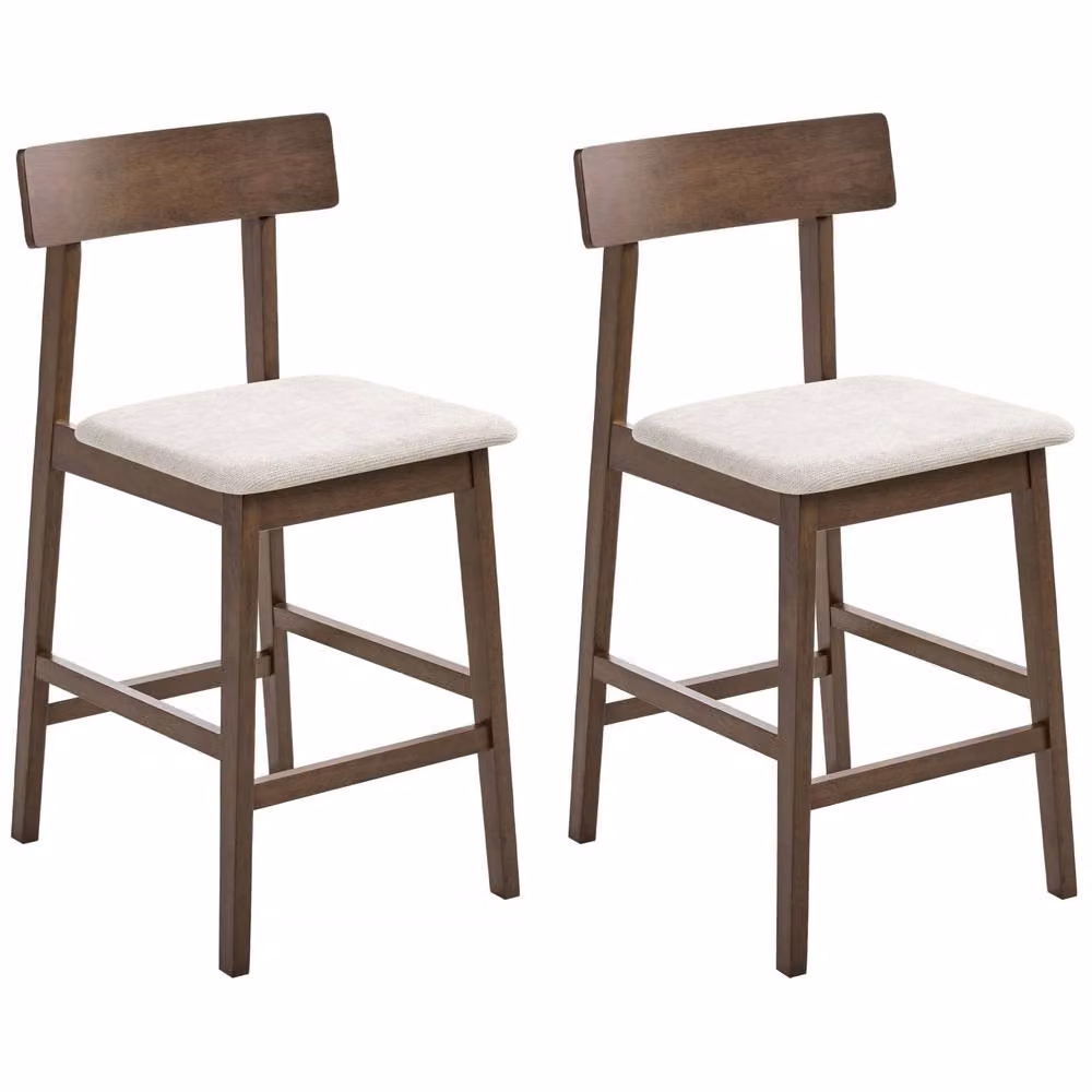 Wyld and Coco Set of 2 Bar Chairs in Dark Brown Taupe with Rubberwood Seats – 2
