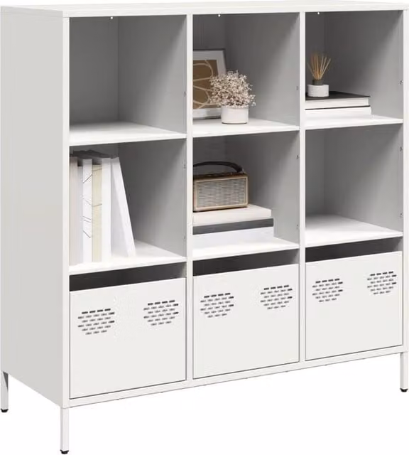 Berkfield Home White Steel Highboard W/D/H: 101.5 x 39 x 103.5 cm