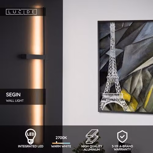 Lucide SEGIN LED Wall Light, Black Aluminium, Warm White