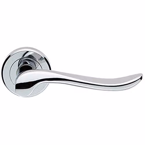 Loops Pair Scroll Shaped Lever Handle on Round Rose with Concealed Fix, Polished Chrome