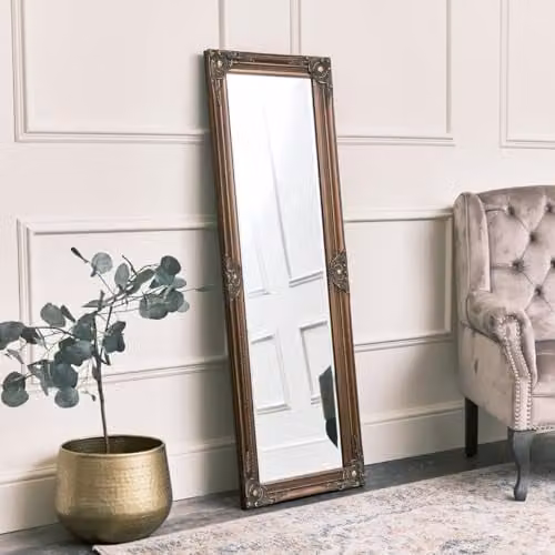 Melody Maison Vintage Gold Rectangular Wall Mirror W: 47 cm, H: 142 cm