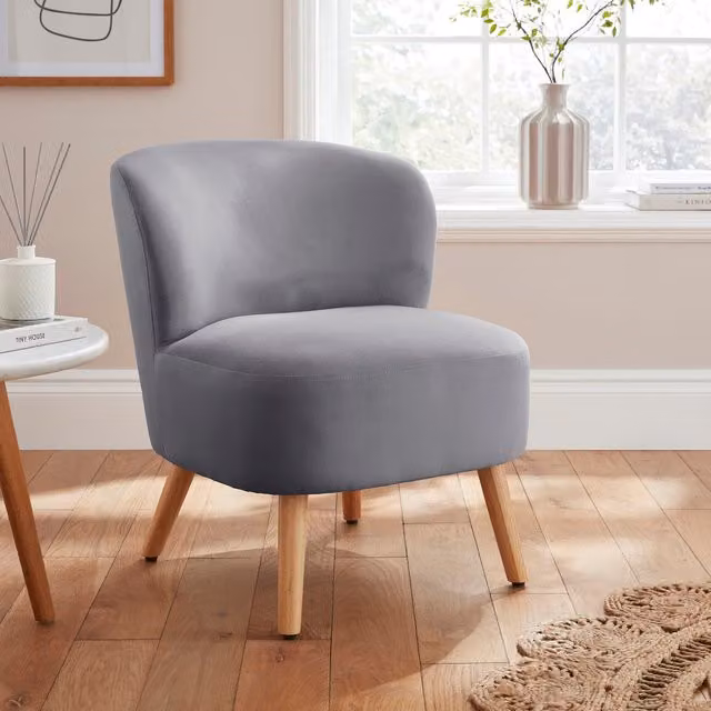 GFW Evie Grey Velvet Tub Accent Chair with Armrests