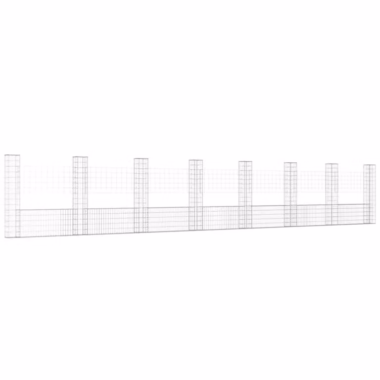 Berkfield Home U-shape Gabion Basket with 8 Posts in Silver, W/D/H: 860 x 20 x 150 cm