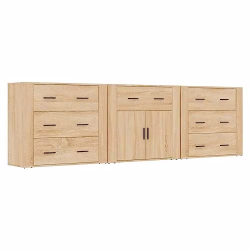 vidaXL Set of 3 Modern Sideboards in Sonoma Oak and Brown Engineered Wood