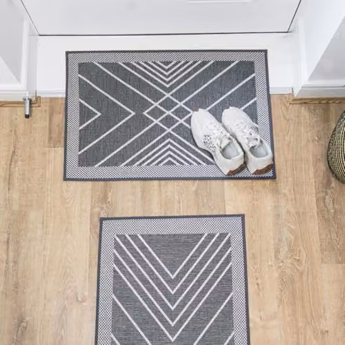JVL Expression Machine Washable Striped Entrance Doormat and Runner Set in Grey and White – 2