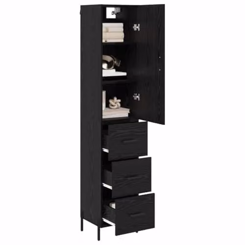 vidaXL Modern Black Tall Unit with Hinged Doors and Internal Shelves, W/D/H: 34.5 x 34 x 180 cm – 1