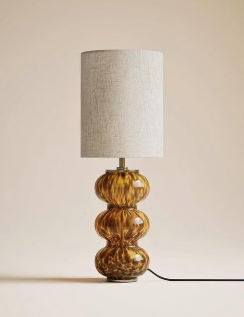 M&S Tortoise Shell Glass Twist Base Table Lamp in Brown and Gold/Brass