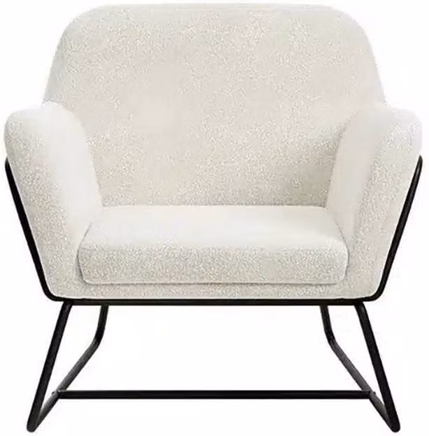 LPD Charles Ivory Boucle Fabric Armchair with Black Matte Metal Frame, W: 75.5 cm, D: 66 cm, H: 76.5 cm – 2